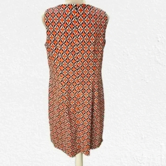 Alyx Sheath Dress Navy Orange Bright Geometric Sleeveless - Picture 5 of 10